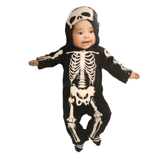 🆕 Infant Skeleton 🎃 Hooded Halloween Jumpsuit, Size 6-12 Months - Picture 1 of 5